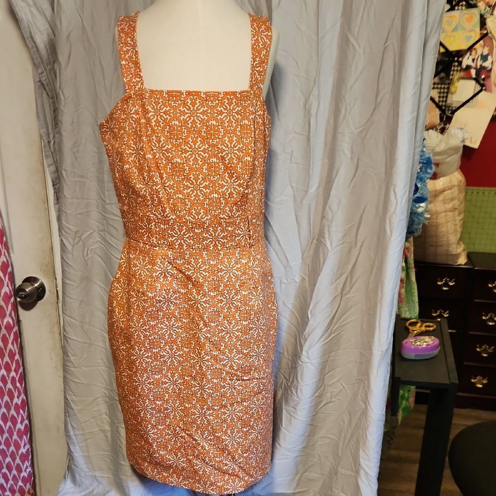 Rafaella Orange Sheath Mini Dress with Square Neck